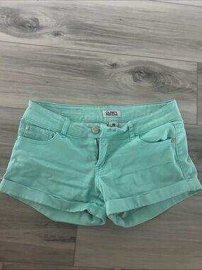 Celebrity Pink Mint Green Rolled-Hem Denim-Style Shorts